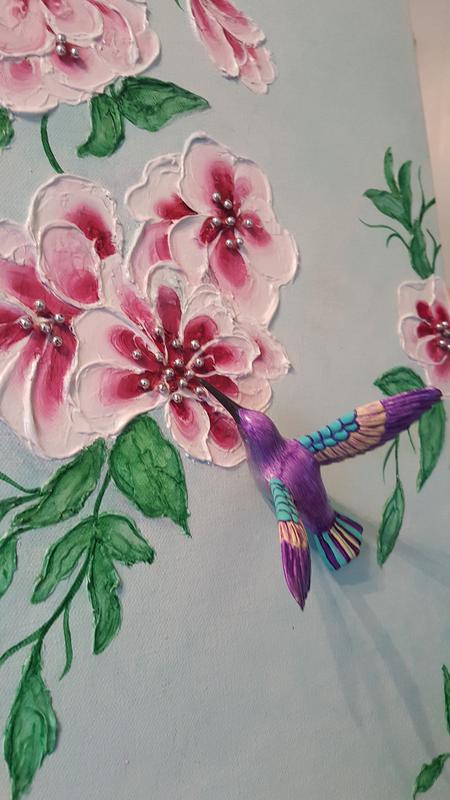 Custom Canvas Art, L.B. Interiors, Interior Design, Artist, Custom Art, custom 3D art, acrylic, hummingbird,